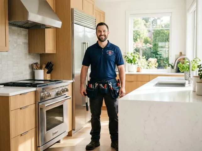 Appliance Repair Hero technician in a Allendale, NJ kitchen after an appliance repair